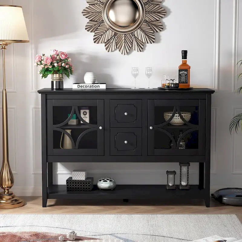 Credenza buffet e tavolo consolle con ripiani regolabili e cassetti