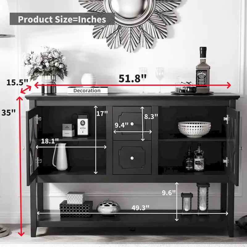 Credenza buffet e tavolo consolle con ripiani regolabili e cassetti