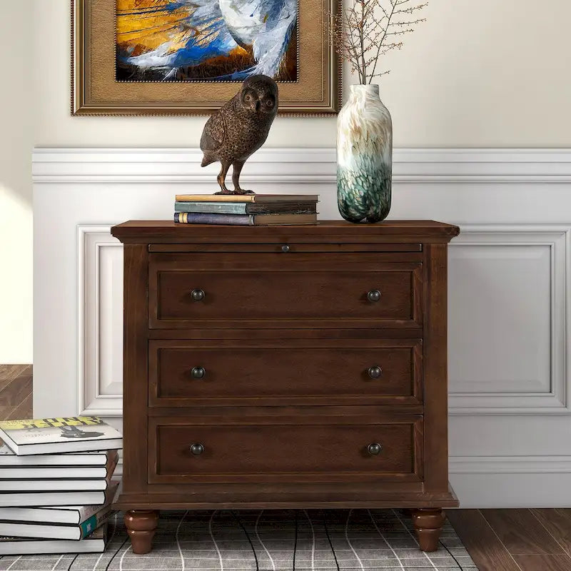 3-Drawer Storage Wood Cabinet, End Table with Pull out Tray