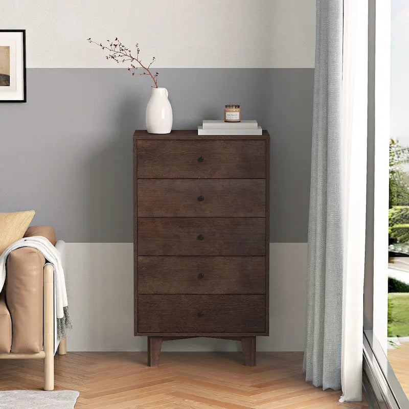 Cassettiera a 5 cassetti in legno stile metà secolo per la camera da letto