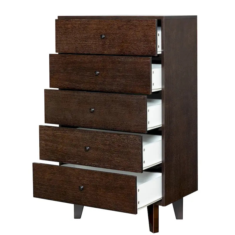 Cassettiera a 5 cassetti in legno stile metà secolo per la camera da letto