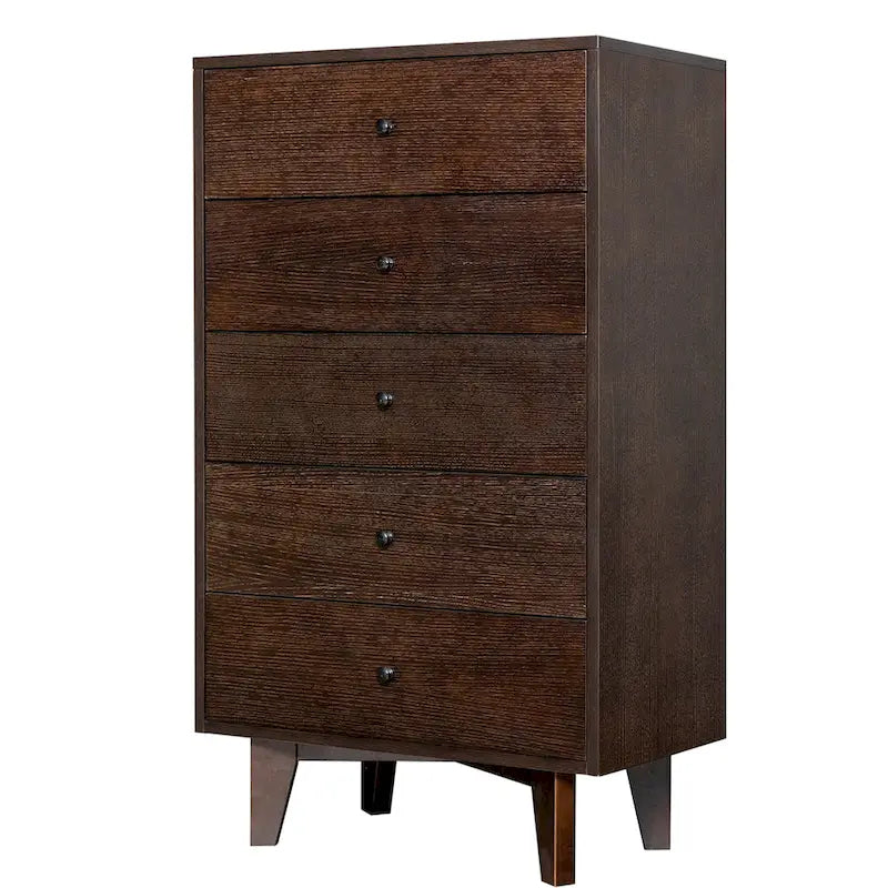 Cassettiera a 5 cassetti in legno stile metà secolo per la camera da letto