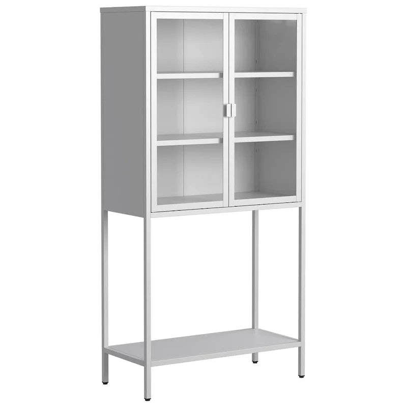 Szafka ekspozycyjna z przeszklonymi drzwiczkami i 2 regulowanymi półkami