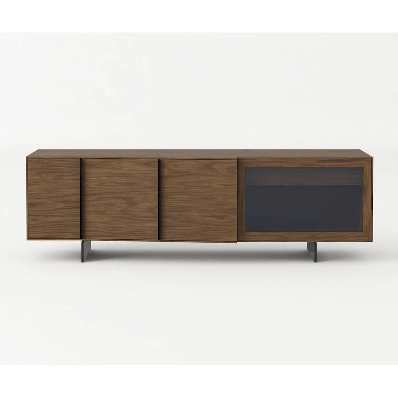 Credenza buffet moderna in noce e vetro grigio