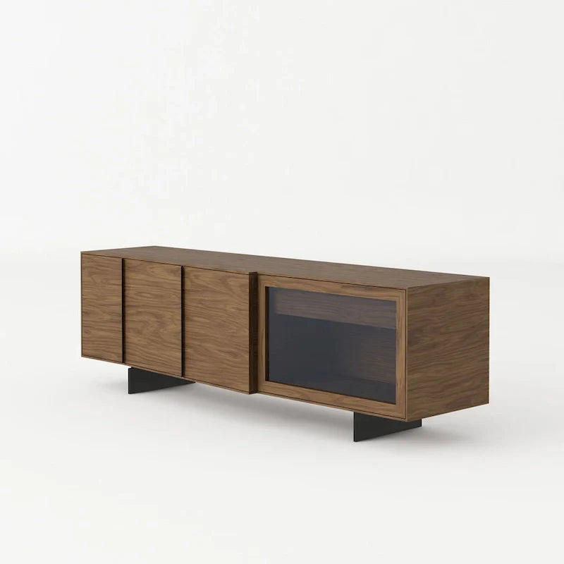 Credenza buffet moderna in noce e vetro grigio