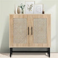 Rattan Storage Cabinet with 3 Drawers and 1 Door, Wood Accent Cabinet for Living Room