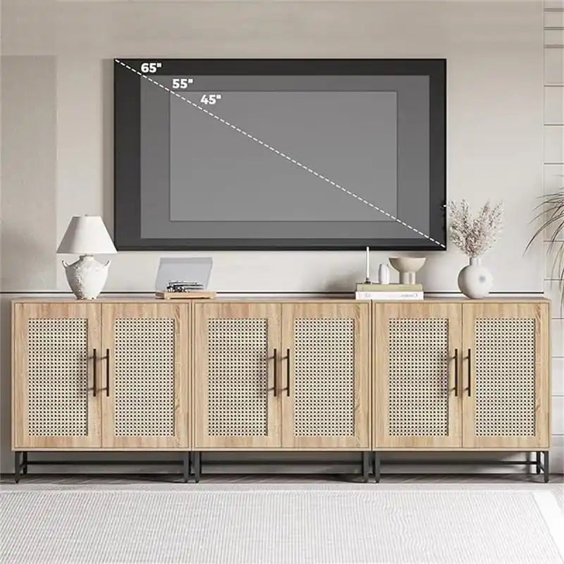 Rattan Storage Cabinet with 3 Drawers and 1 Door, Wood Accent Cabinet for Living Room