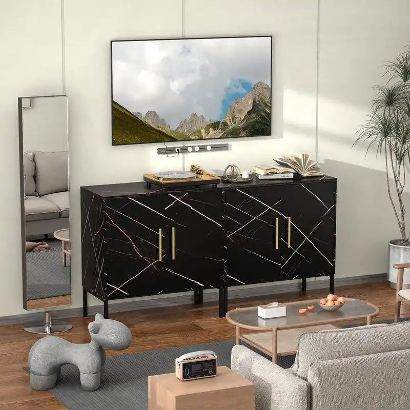 Rattan Storage Cabinet with 3 Drawers and 1 Door, Wood Accent Cabinet for Living Room