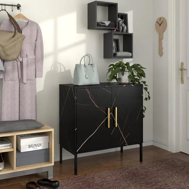 Rattan Storage Cabinet with 3 Drawers and 1 Door, Wood Accent Cabinet for Living Room