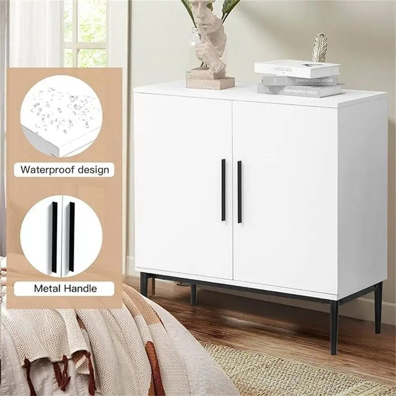 Rattan Storage Cabinet with 3 Drawers and 1 Door, Wood Accent Cabinet for Living Room