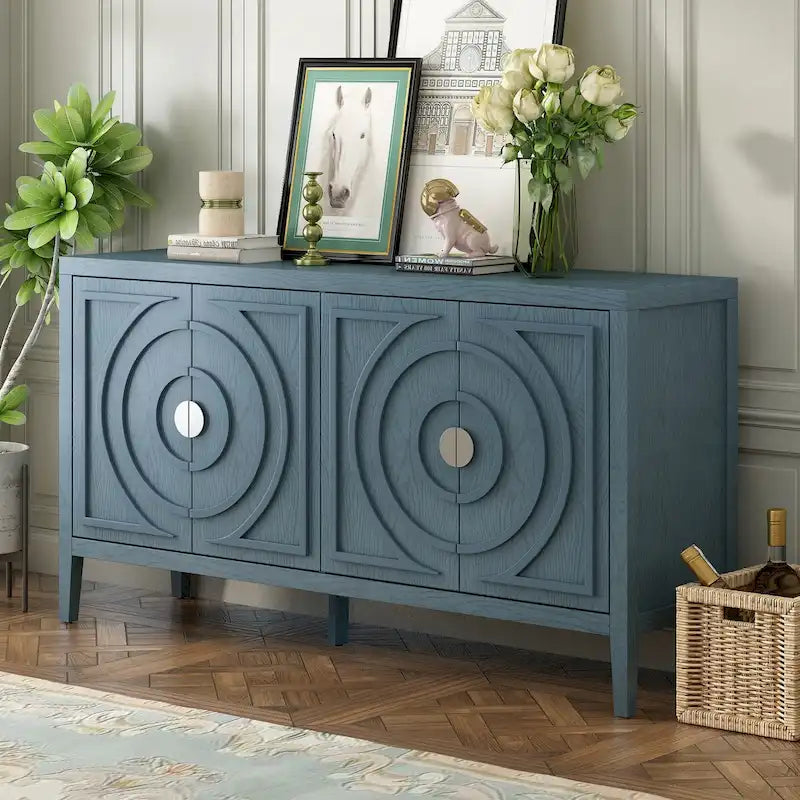 Credenza retrò con maniglie rotonde in metallo, due ampi vani e ripiani regolabili