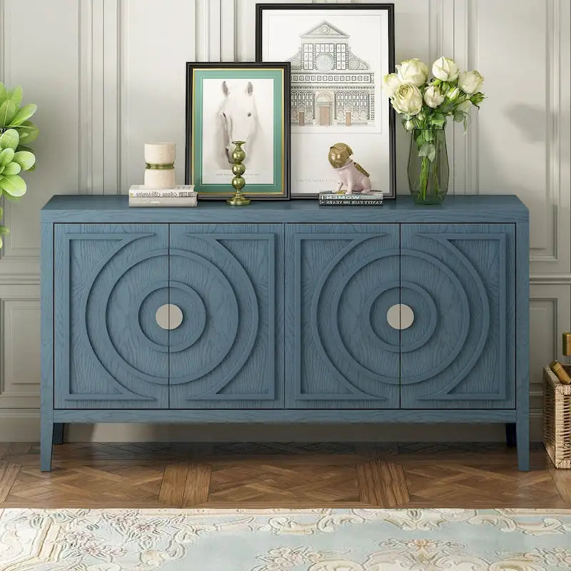 Credenza retrò con maniglie rotonde in metallo, due ampi vani e ripiani regolabili