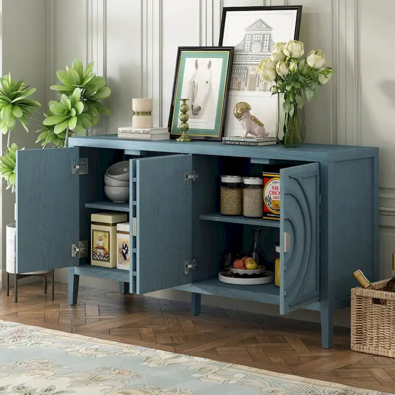 Credenza retrò con maniglie rotonde in metallo, due ampi vani e ripiani regolabili