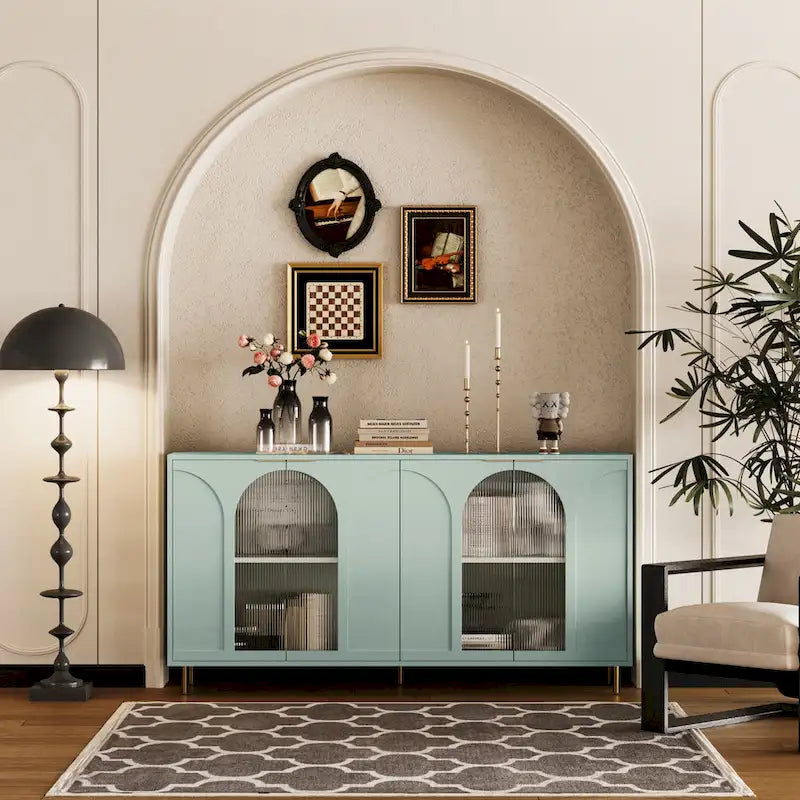 Wooden Cabinet with 4 Glass Doors Sideboard Buffet Server Cabinet