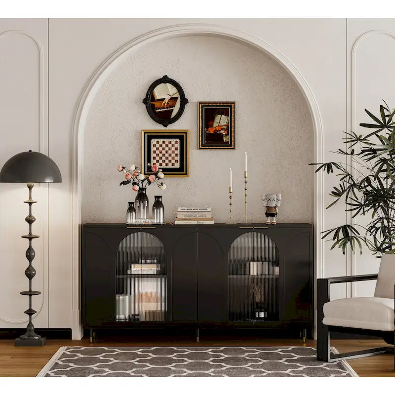 Wooden Cabinet with 4 Glass Doors Sideboard Buffet Server Cabinet