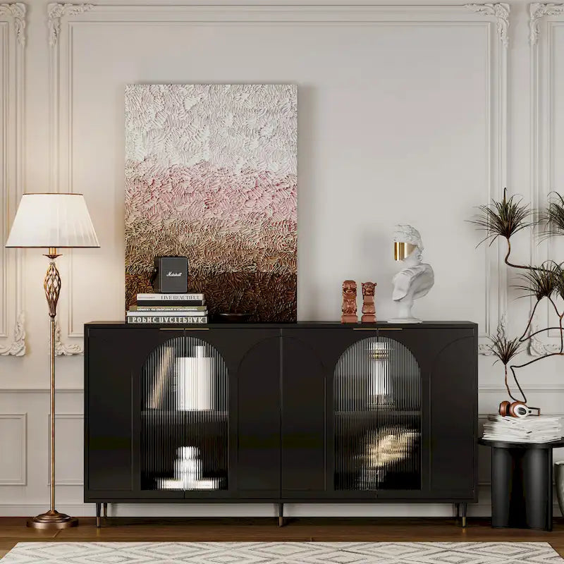 Wooden Cabinet with 4 Glass Doors Sideboard Buffet Server Cabinet