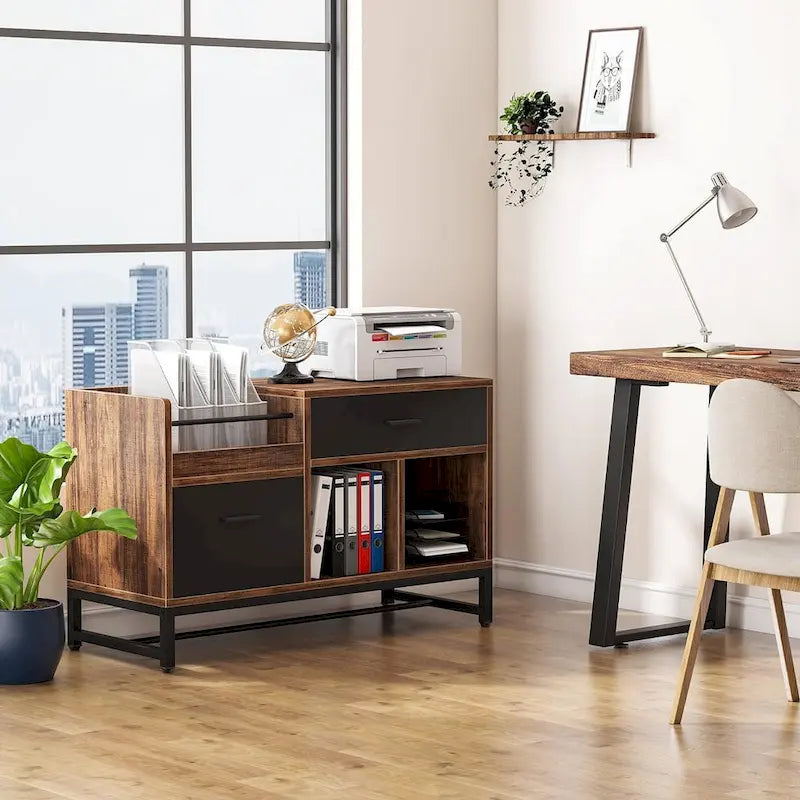 Schedario e supporto per stampante in legno da 39-Inch con 2 cassetti