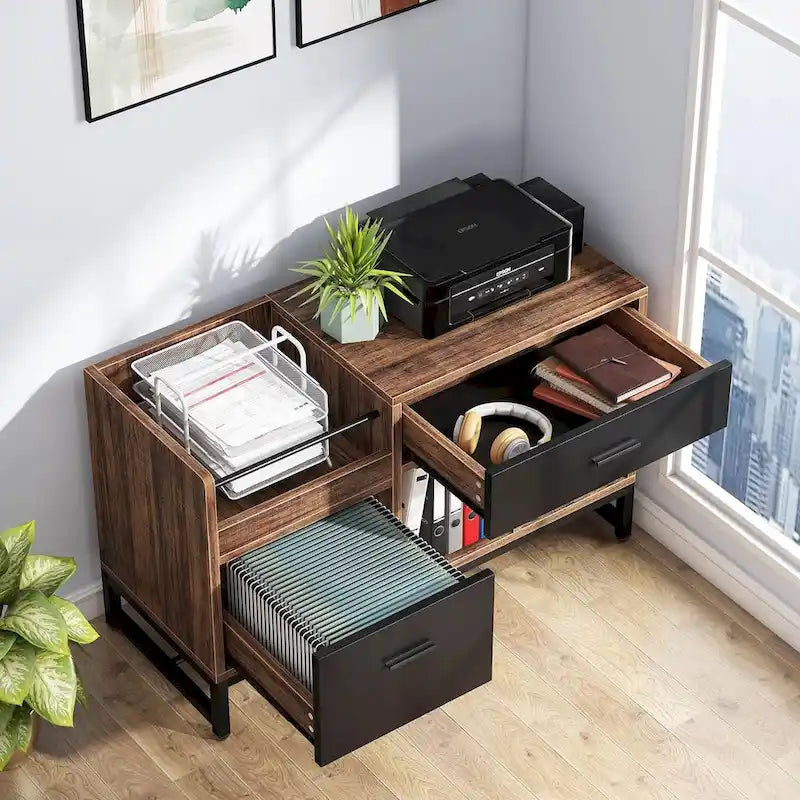 Schedario e supporto per stampante in legno da 39-Inch con 2 cassetti
