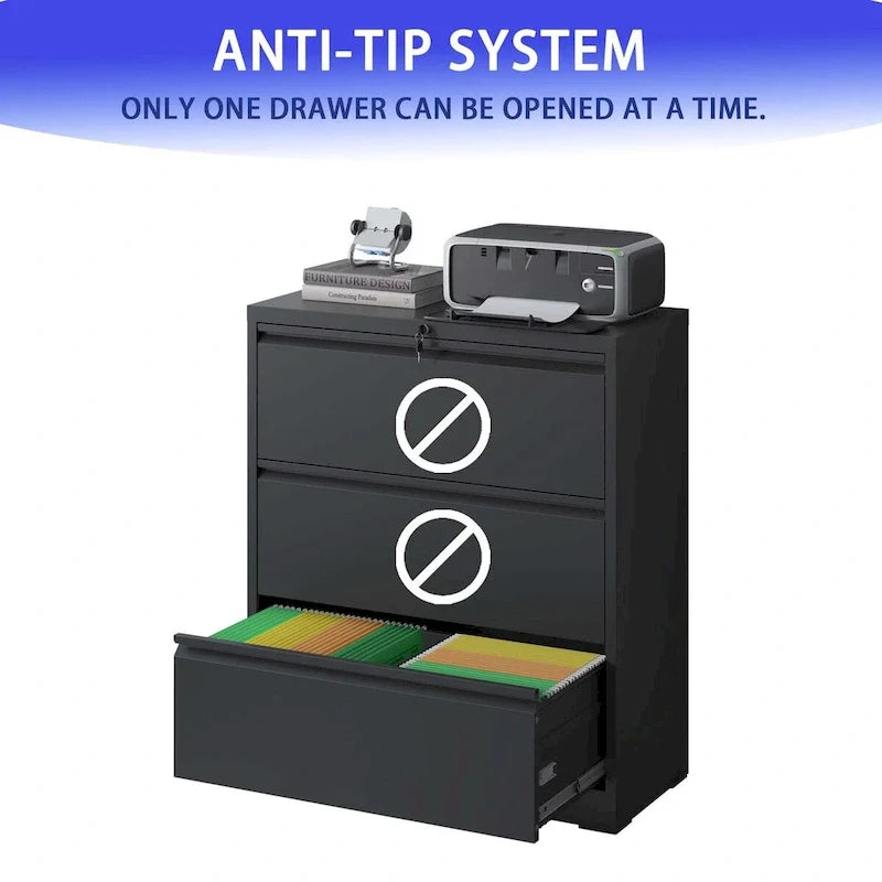 Lateral File Cabinet 3 Drawer,Filing Cabinet with Lock, Lockable File Cabinet for Home Office, Locking Metal File Cabinet