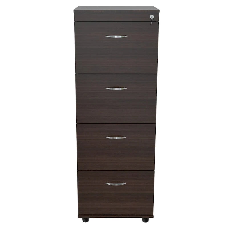 Schedario in melaminico color espresso e legno ingegnerizzato da 52 con 4 cassetti