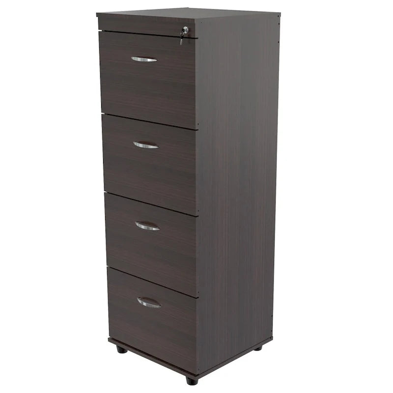 Schedario in melaminico color espresso e legno ingegnerizzato da 52 con 4 cassetti