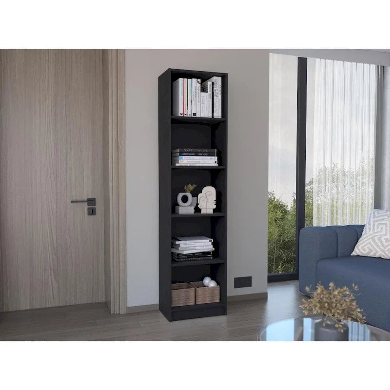 Home Xs Bookcase with 5-Tier Shelves and Slim Design -Black -Office