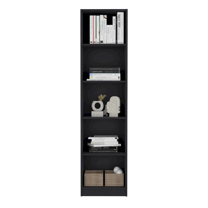 Libreria con ripiani a 5 livelli e design sottile - nera - ufficio