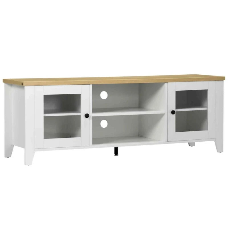 Modern TV Stand, Entertainment Center with Shelves and Cabinets for Flatscreen TVs up to 60 for Bedroom, Living Room, White