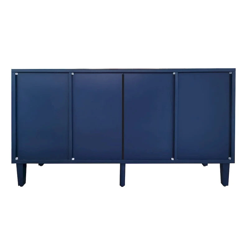 Navy Blue Sideboard Buffet Cabinet with Geometric Texture, Gold Handle Storage Credenza