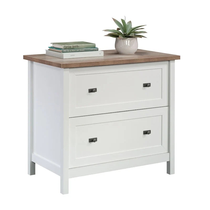 White 2-Drawer Storage Chest with Wood Top, Farmhouse Nightstand Dresser for Bedroom