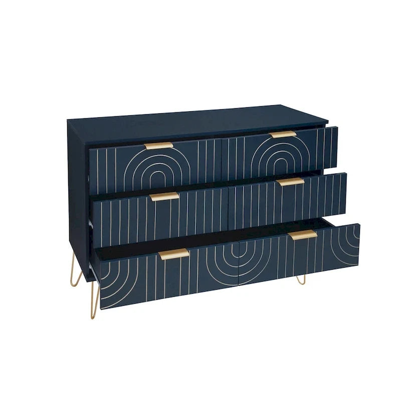 Modern 6 Drawer Dresser, Modern Dresser with Metal Handles, Storage Chest of Drawer, Wide Dresser Drawer Organizers