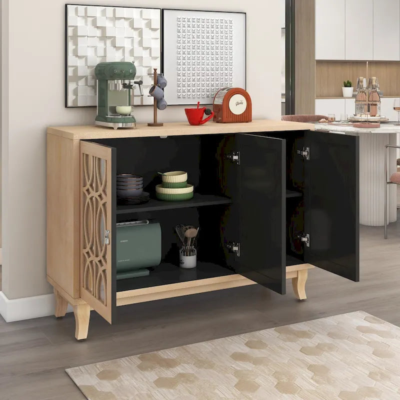 3-Door Sideboard Cabinet with Glass Doors