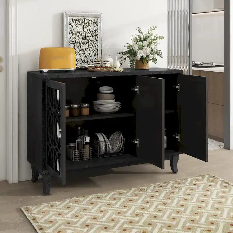 3-Door Sideboard Cabinet with Glass Doors