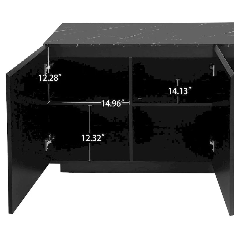 Credenza contenitore a 3 ante con linee intagliate e LED, ripiano regolabile, ampio mobile d'accento