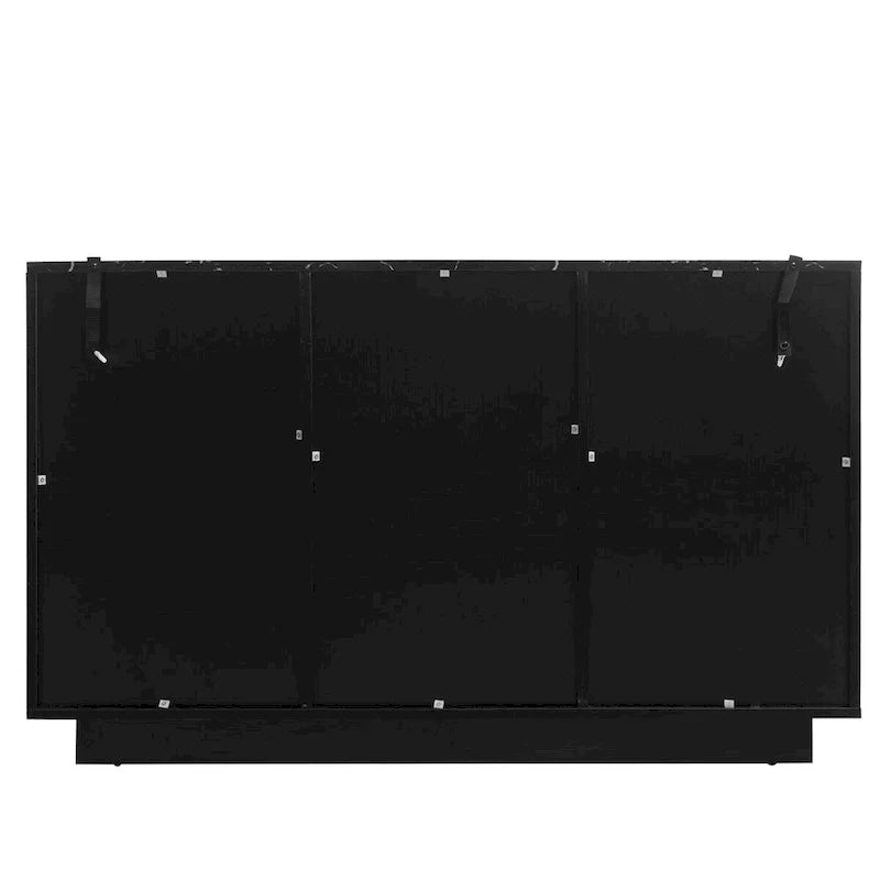 Credenza contenitore a 3 ante con linee intagliate e LED, ripiano regolabile, ampio mobile d'accento