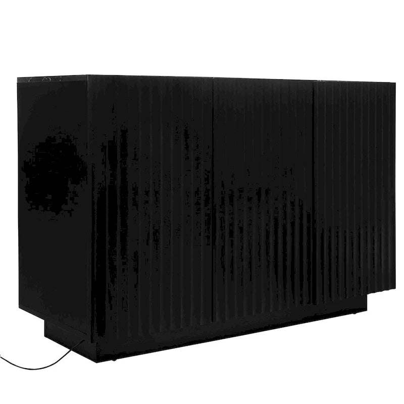 Credenza contenitore a 3 ante con linee intagliate e LED, ripiano regolabile, ampio mobile d'accento