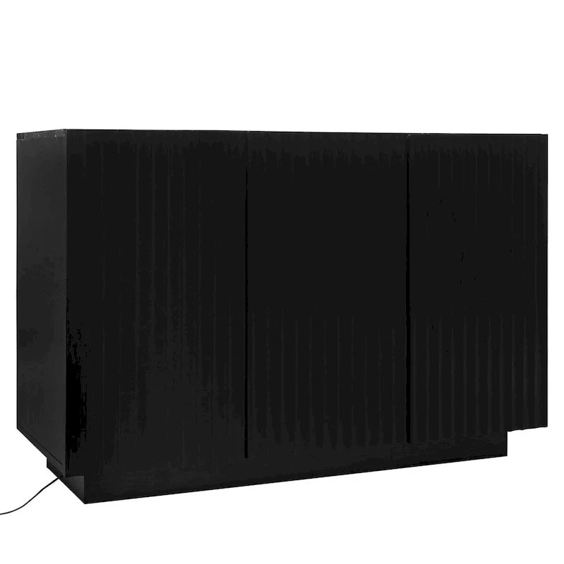Credenza contenitore a 3 ante con linee intagliate e LED, ripiano regolabile, ampio mobile d'accento
