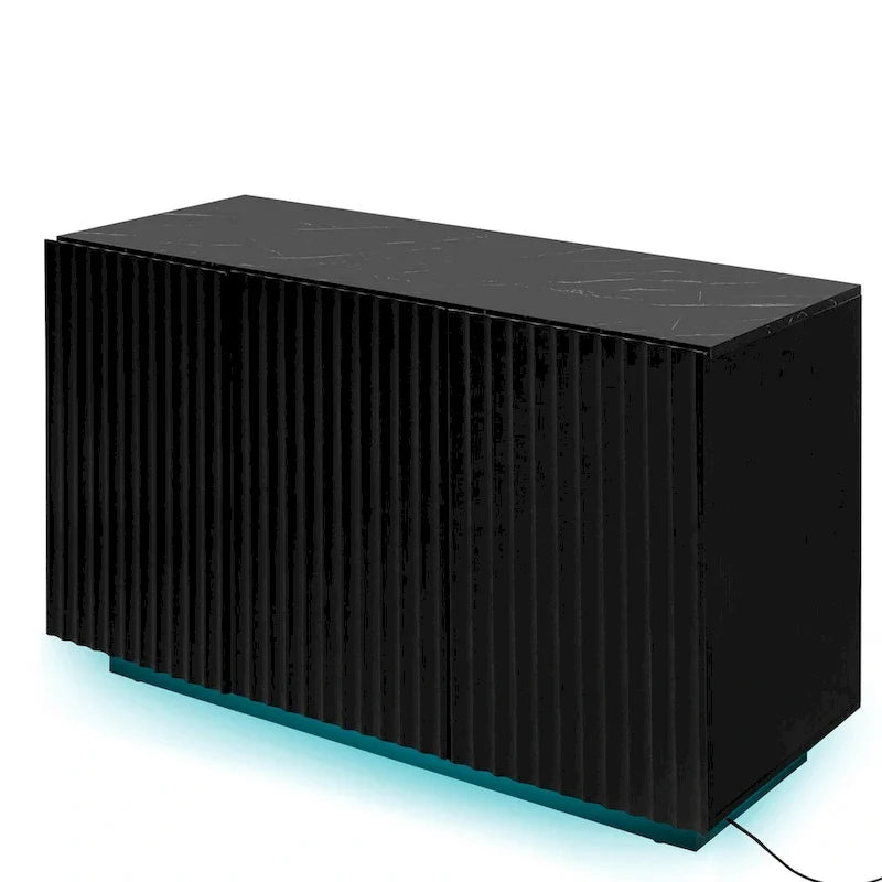 Credenza contenitore a 3 ante con linee intagliate e LED, ripiano regolabile, ampio mobile d'accento