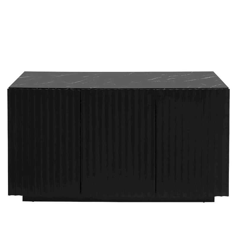 Credenza contenitore a 3 ante con linee intagliate e LED, ripiano regolabile, ampio mobile d'accento