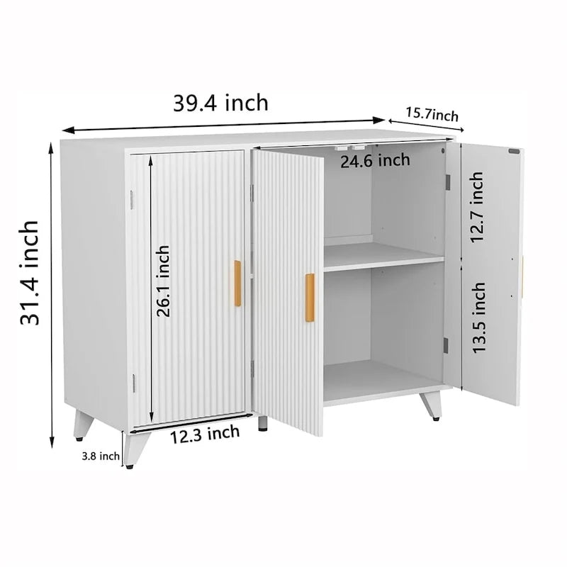 Credenza a onde, mobile d'accento bianco, libreria moderna
