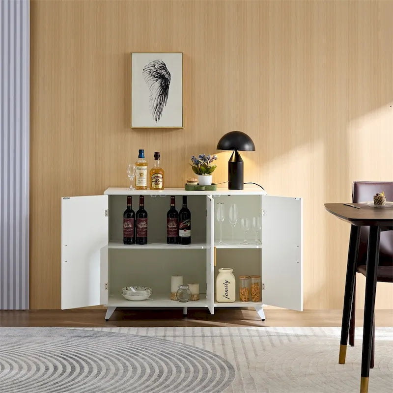 Credenza a onde, mobile d'accento bianco, libreria moderna
