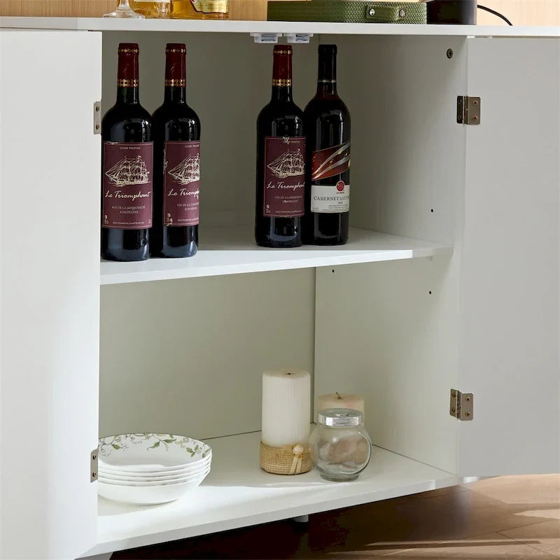 Credenza a onde, mobile d'accento bianco, libreria moderna