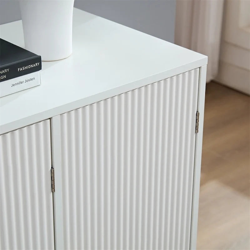 Credenza a onde, mobile d'accento bianco, libreria moderna