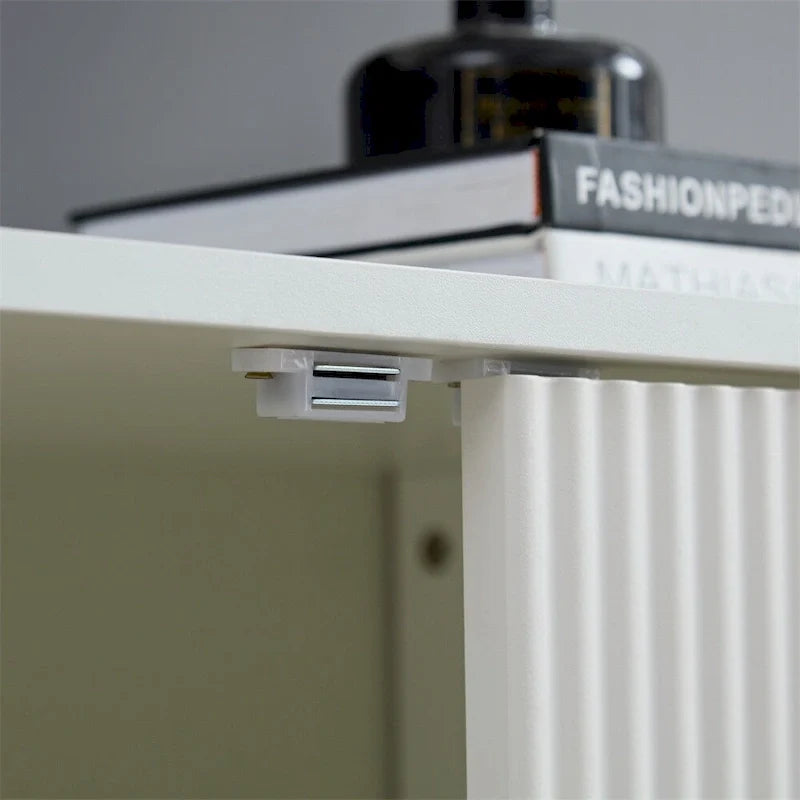 Credenza a onde, mobile d'accento bianco, libreria moderna