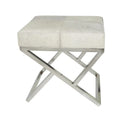 Panca geometrica in pelle con base angolata in metallo argentato - grigio chiaro