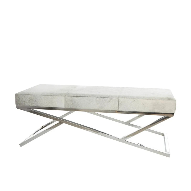 Panca geometrica in pelle con base angolata in metallo argentato - grigio chiaro