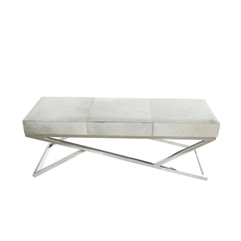 Panca geometrica in pelle con base angolata in metallo argentato - grigio chiaro