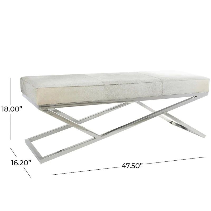 Panca geometrica in pelle con base angolata in metallo argentato - grigio chiaro