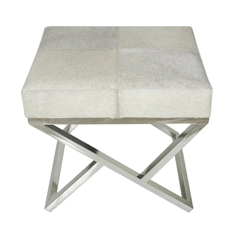 Panca geometrica in pelle con base angolata in metallo argentato - grigio chiaro