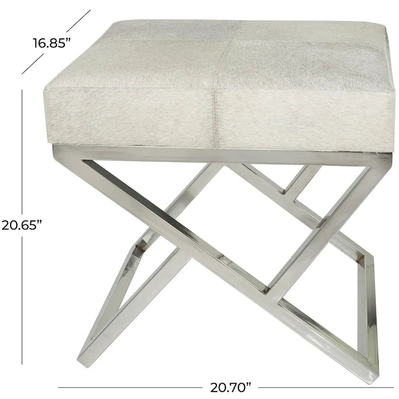 Panca geometrica in pelle con base angolata in metallo argentato - grigio chiaro